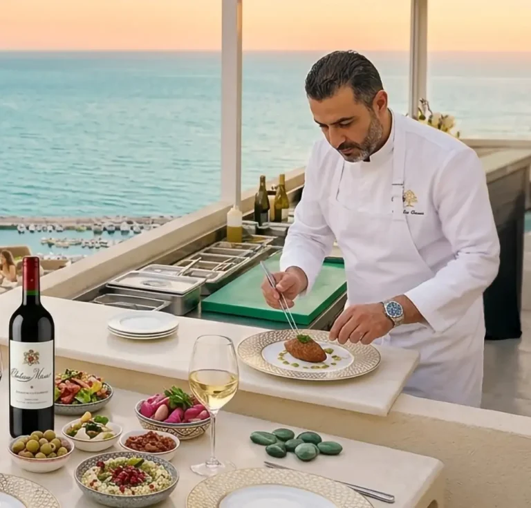 Le chef préparant avec précision une assiette gastronomique au sein du restaurant Kaph de Kanaan à Cassis.