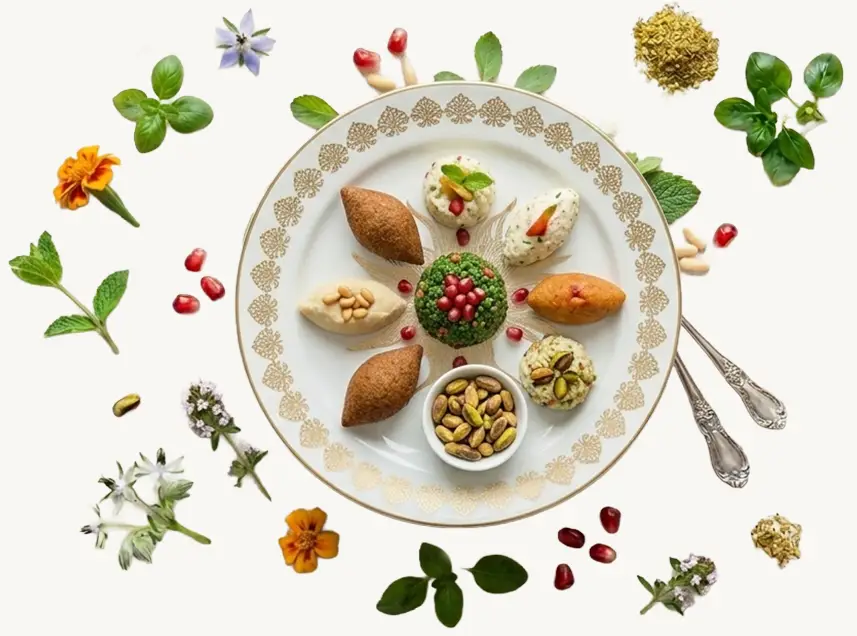 Riche assortiment de mezzés libanais traditionnels au restaurant Kaph de Kanaan à Cassis.